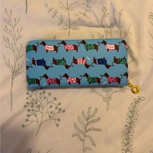 Dachshund Pattern Wallet with Blue Background